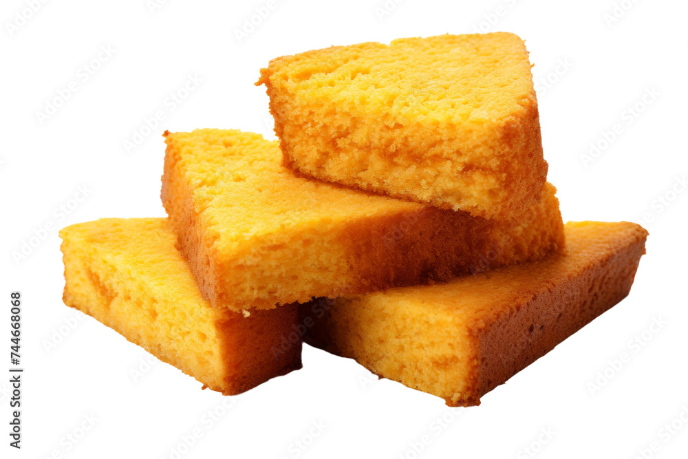 Golden Brown Cornbread Slices Isolated on Transparent Background, PNG format