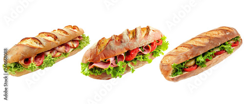 Ciabatta sandwich isolated on transparent background