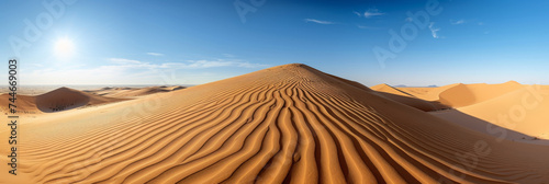 Panorama of desert landscape and sand dune, Nature background with sandy hills. photo