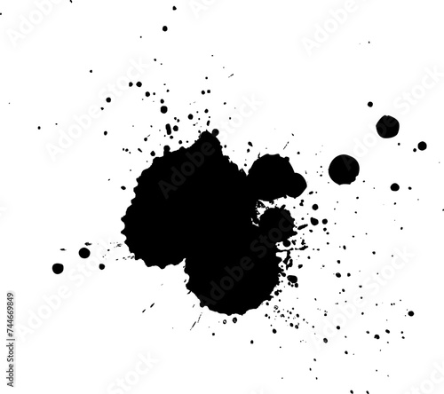 black ink painting splash splater on white background