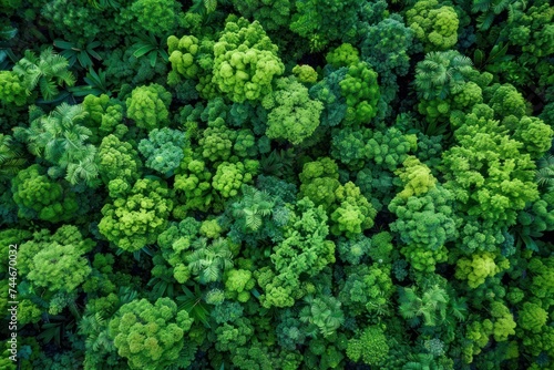 Lush forest canopy  aerial view  summer  bright daylight  vivid greens