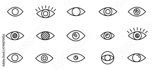 Premium set of eye line icons. Simple pictograms pack. Stroke vector illustration on a white background. Modern outline style icons collection.