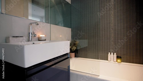 Modern bathroom with glass shower and sleek interior design