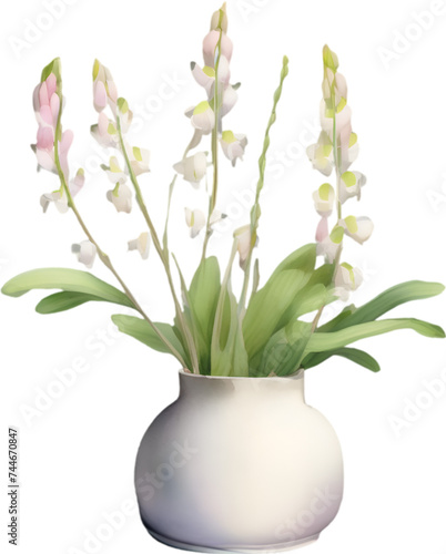A vase of Dutchman Breeches flower, a watercolor painting of a vase of Dutchman Breeches flower.