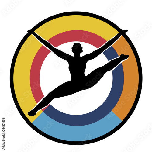 human/athlete jumps in the splits against a background of circles, vector illustration EPS10