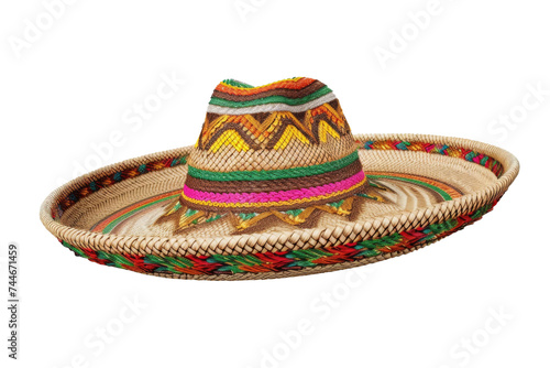 Mexican Sombrero Hat. A Mexican sombrero hat is displayed on a plain Transparent background, showcasing its traditional design and cultural significance.