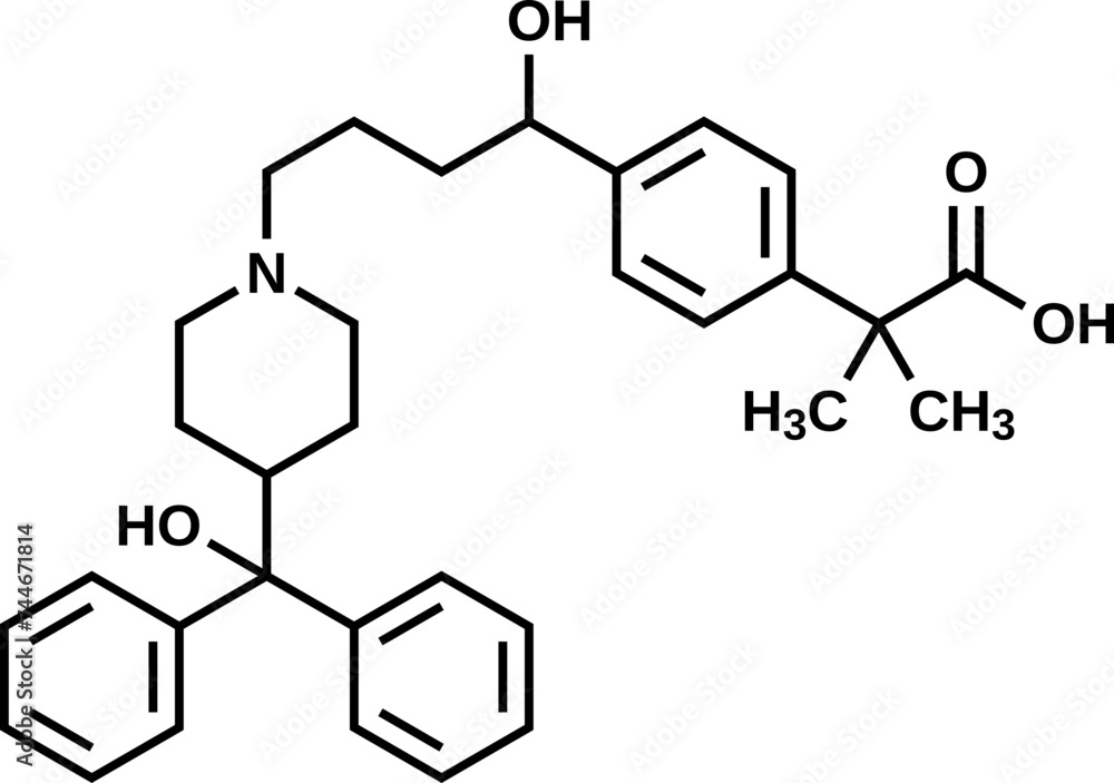Fexofenadine structural formula, vector illustration