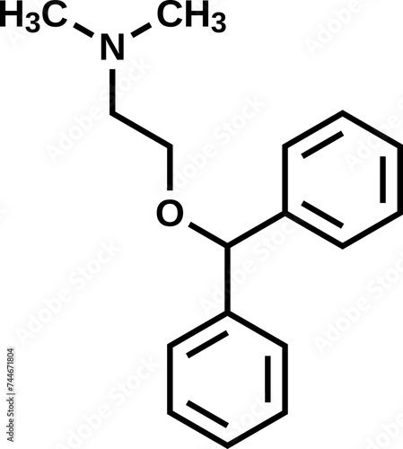 Diphenhydramine structural formula, vector illustration
