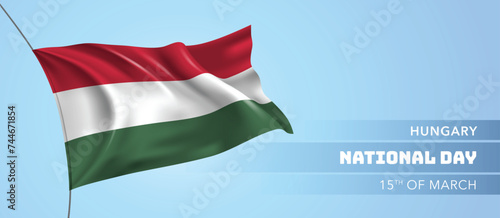 Hungary happy national day greeting card, banner vector illustration
