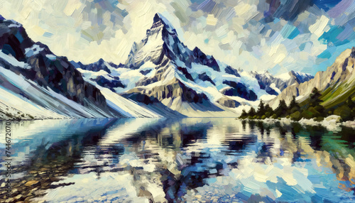 Impressionist Vision of a Serene Mountain Lake
