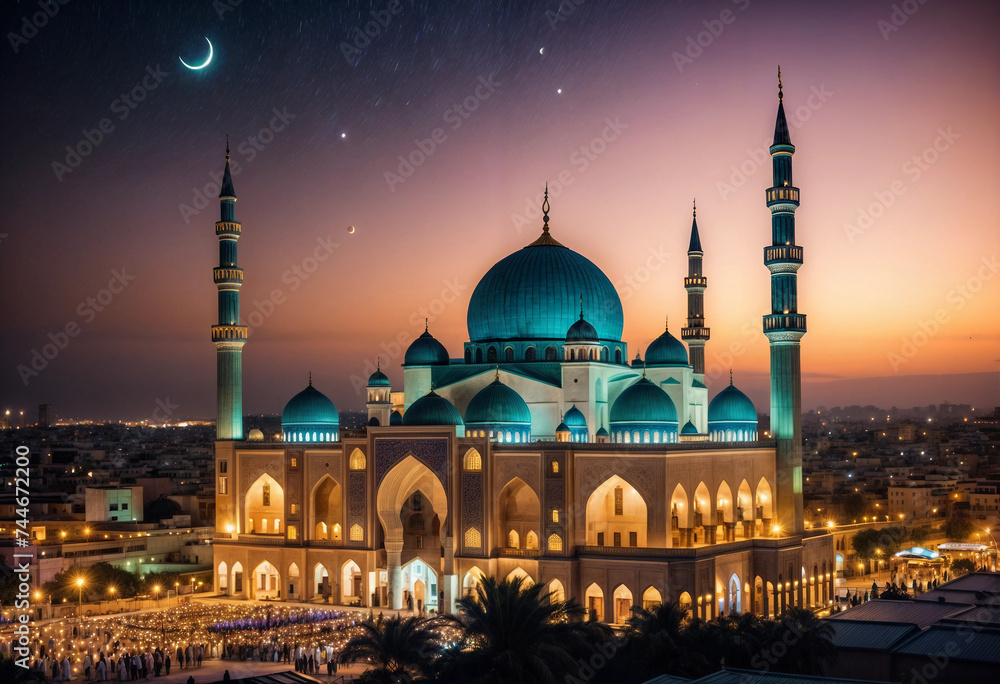 Fototapeta premium dazzling e mosque at night