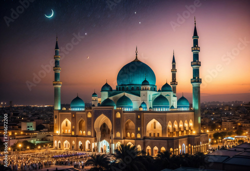 dazzling e mosque at night