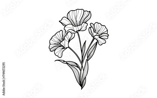 A minimalist  artistically rendered image of a small bouquet of flowers using simple  single lines. Emphasize the beauty of the flowers with graceful  flowing lines  while keeping the overall style cl