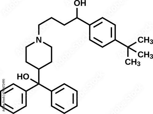 Terfenadine structural formula, vector illustration