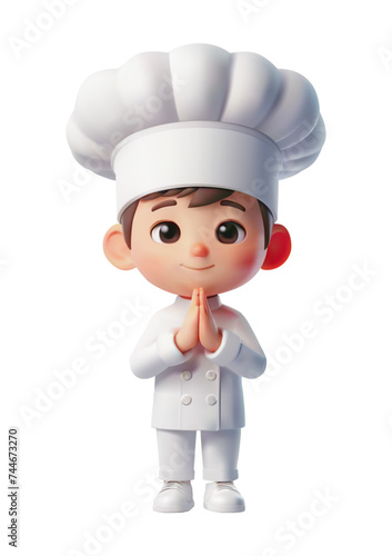 Boy chef cartoon characters . stand post and paying respect . Minimal stylized art style . vector illustration isolated on white background