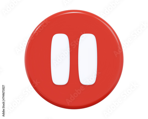 3d red pause button icon. Symbol to watch tv, video, movie,live stream. Stock vector illustration on isolated background.