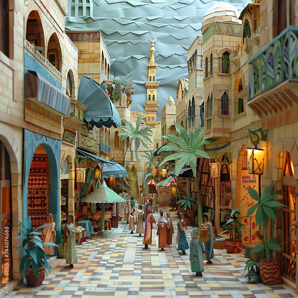Obraz premium Origami Cairo Historic Bazaars Scene