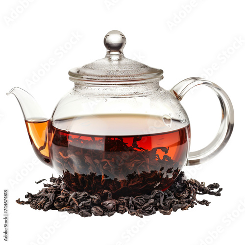 Glass teapot with black tea isolated on a white background. With clipping path.