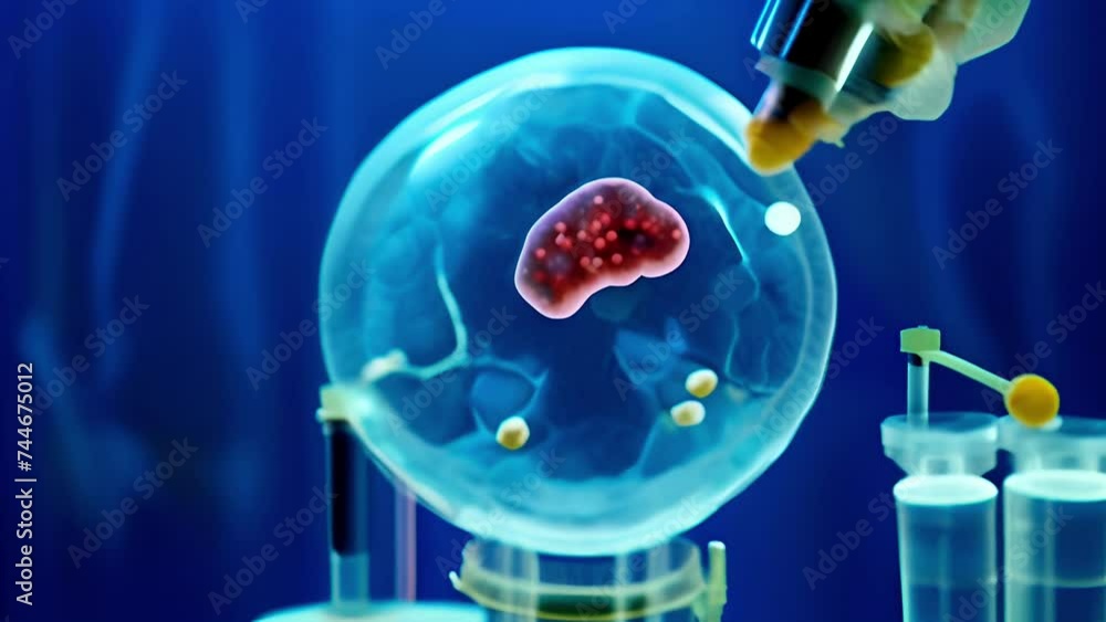 scientific experiment with pipette and reagent in a test tube with a ...