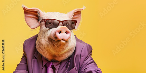 Schwein im Business-Anzug und mit Sonnenbrille