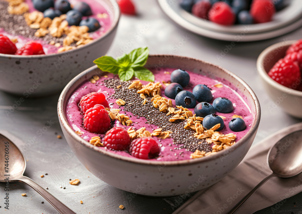 Healthy berry breakfast bowl with oatmeal, yogurt, and Fresh berries Healthy berry breakfast bowl with oatmeal, yogurt, and Fresh berries