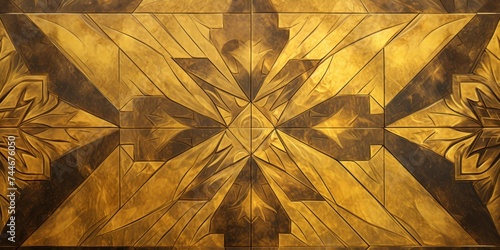 Abstract gold colored traditional motif tiles wallpaper floor texture background