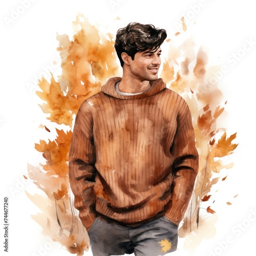 Fall in Love with Watercolor Men in Sweater Clipart for Seasonal Designs