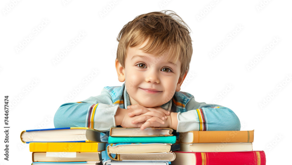 Sitting kid boy with books ready for school transparent background Sitting kid boy with books ready for school transparent background