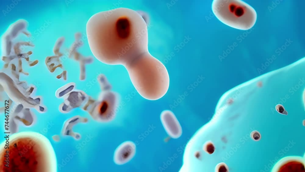 Pathogen Cell Structure Microscopic structures, cells or pathogens with red nuclei in a network ...