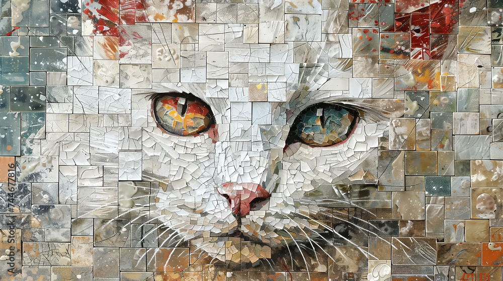 Kot, sztuka, mozaika, kolarz - obrazy, fototapety, plakaty 