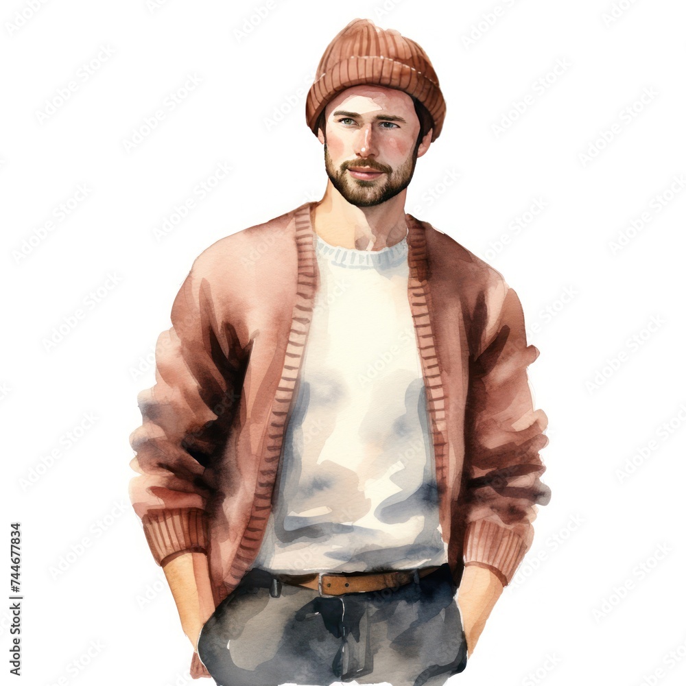 Everyday Style Infused Watercolor Men in Sweater Clipart Everyday Style Infused Watercolor Men in Sweater Clipart