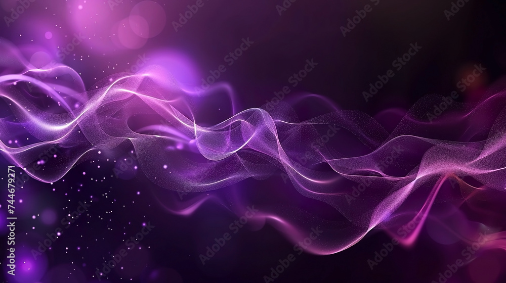 Purple dynamic shape, glare and bokeh on dark background. Abstract background. Generated AI