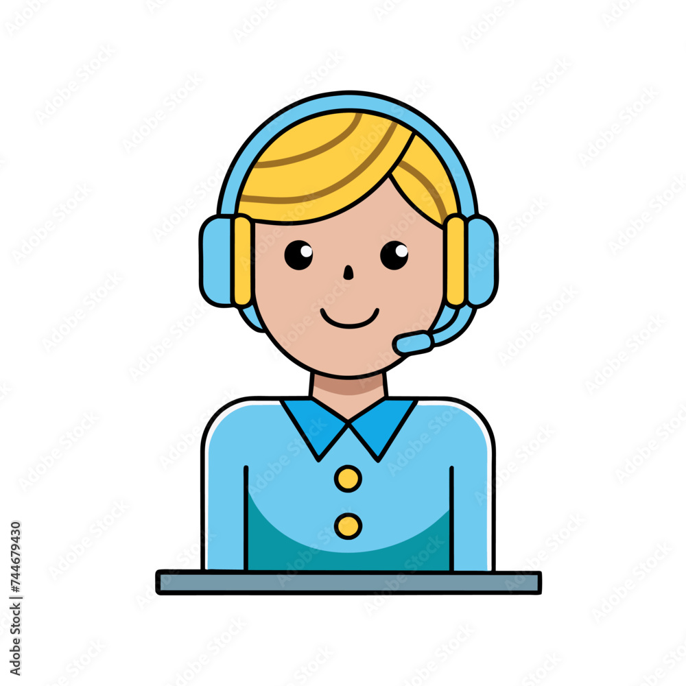 Vector illustration of customer service, call center operators icons with headsets. Vector illustration of customer service, call center operators icons with headsets.