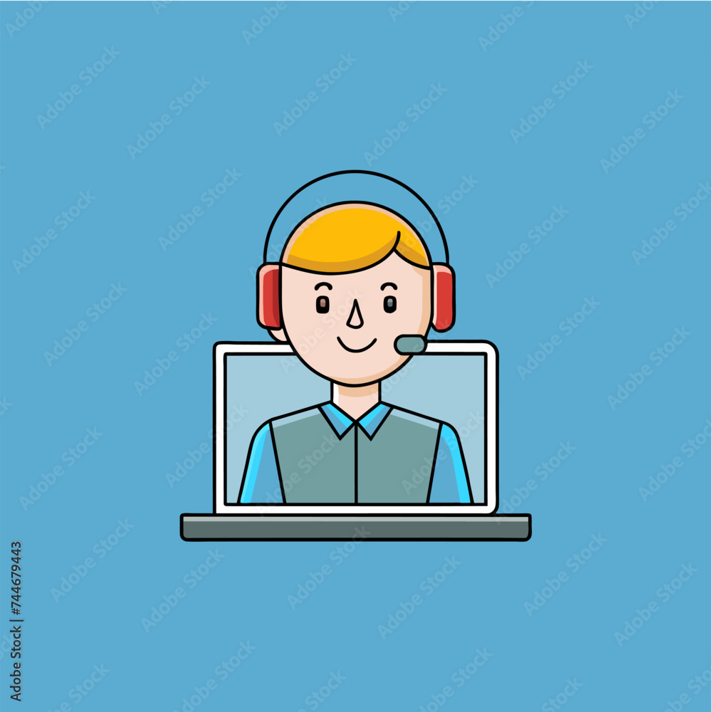 Vector illustration of customer service, call center operators icons with headsets. Vector illustration of customer service, call center operators icons with headsets.