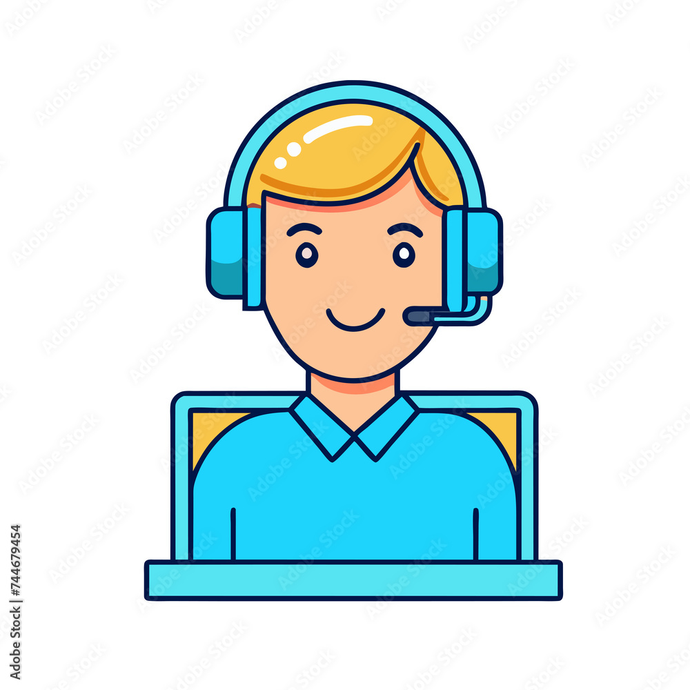 Vector illustration of customer service, call center operators icons with headsets.