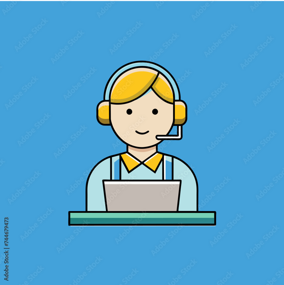 Vector illustration of customer service, call center operators icons with headsets. Vector illustration of customer service, call center operators icons with headsets.