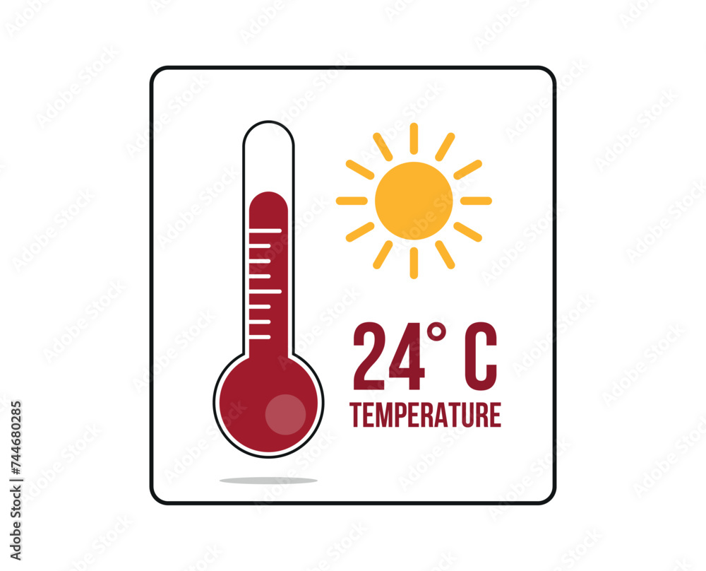 24° C. Thermometer 24 degrees Celsius. Vector for weather and climate forecast with yellow sun 24° C. Thermometer 24 degrees Celsius. Vector for weather and climate forecast with yellow sun