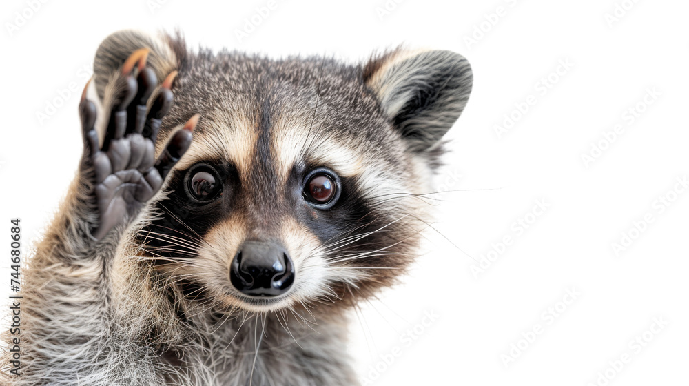 Curious Raccoon Raising Its Hand