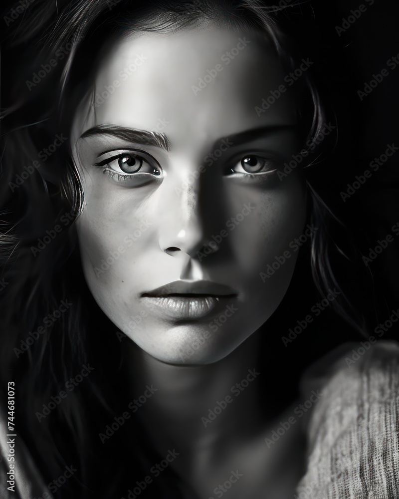Journey to the Past and Future Inspiring Black and White Portrait of a Beautiful Woman with Deep Eyes and a Hint of AI Journey to the Past and Future Inspiring Black and White Portrait of a Beautiful Woman with Deep Eyes and a Hint of AI