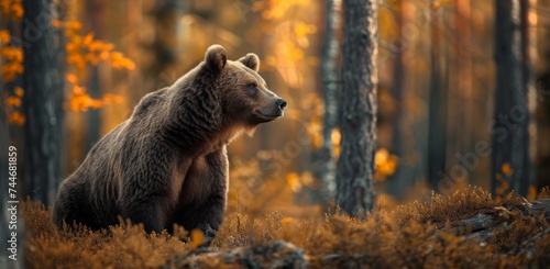brown bear in the autumn forest in the style of sharp focus Generative AI photo