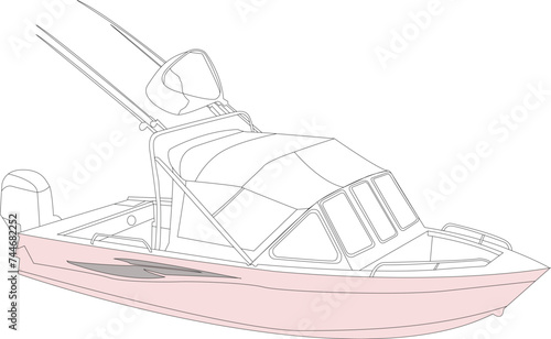 Fishing Boat Vector Art Illustration.  a boat or ship used to catch fish and other valuable nektonic aquatic animals (e.g. shrimps/prawns, krills, coleoids, etc.) in the sea, lake or river. 