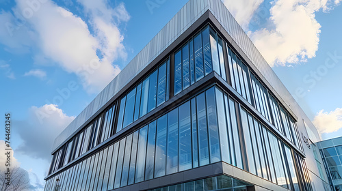Modern Architecture at Dusk: Reflective Office Building Facade