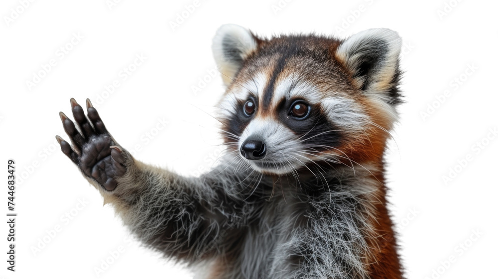 Small Raccoon Standing Up and Waving