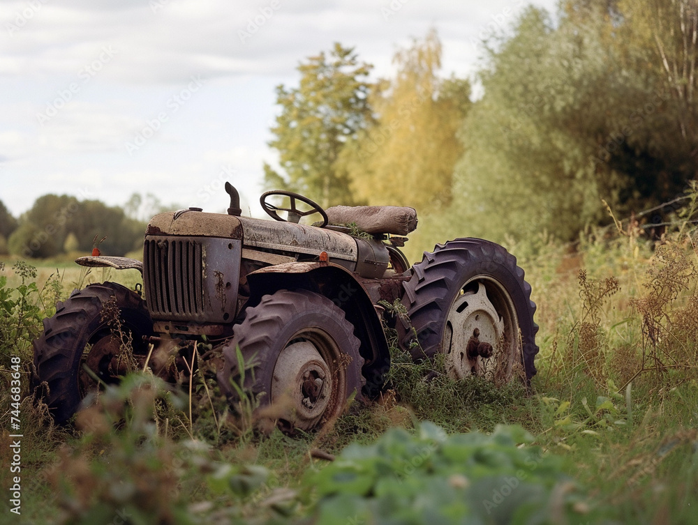 Old tractor left unused at village outskirts Old tractor left unused at village outskirts