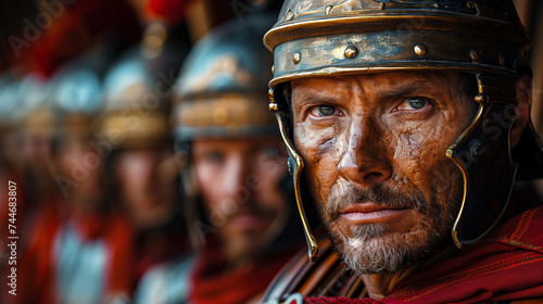 16:9 General at the front of a line of Roman warriors. photo