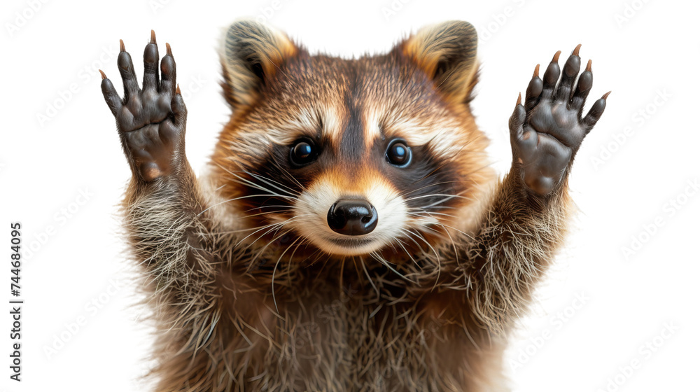 Raccoon With Hands Up in the Air