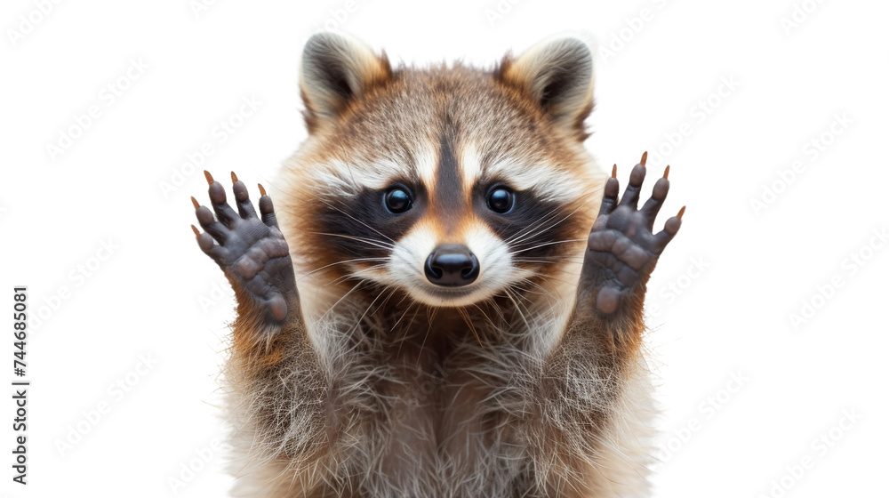 Raccoon With Raised Hands in Forest