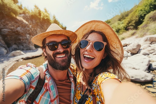 Couple travel and take a selfie on vacation, Generative AI © Hitesh