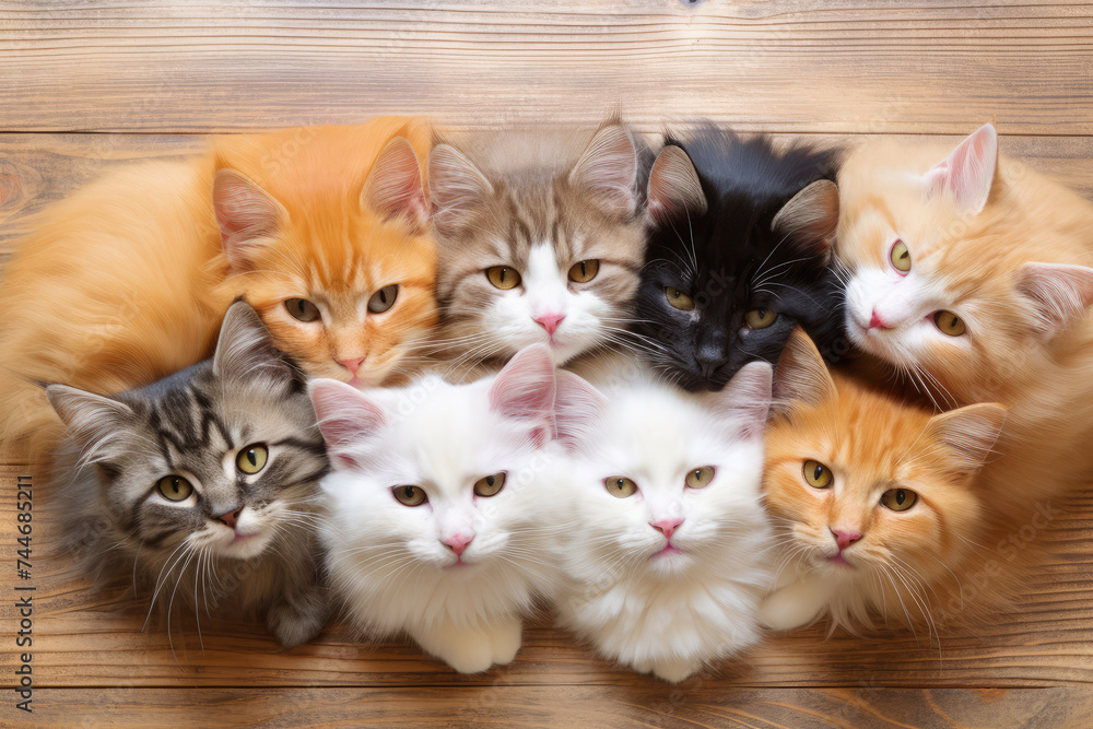 top view of cute group of cats