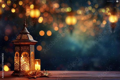 Festive greeting card for Muslim holy month Ramadan Kareem.